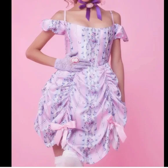 NWT Sold Out Sugar Thrillz Butterfly Stripe Dress with Ruched Skirt - Picture 3 of 10